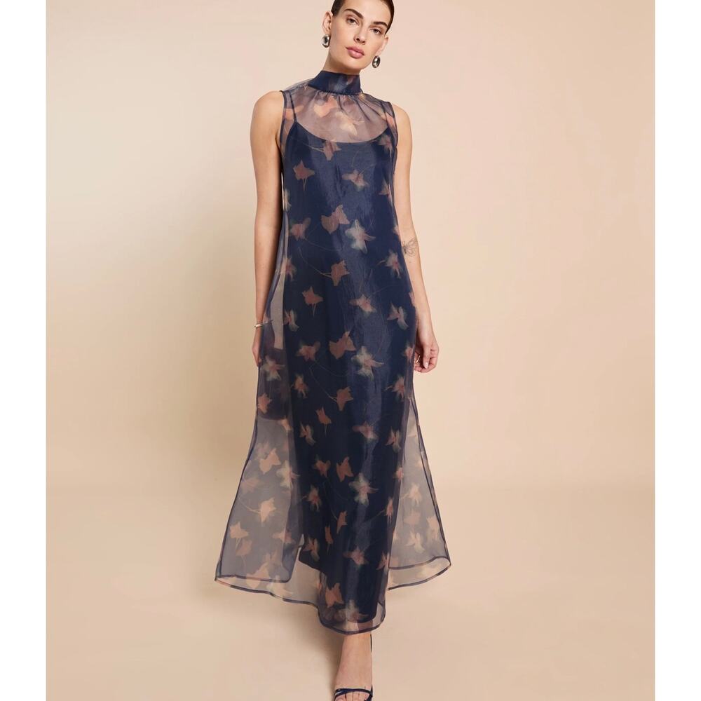 New NWT Caara Aletta navy flutter dress sz L $222 - Picture 4 of 8